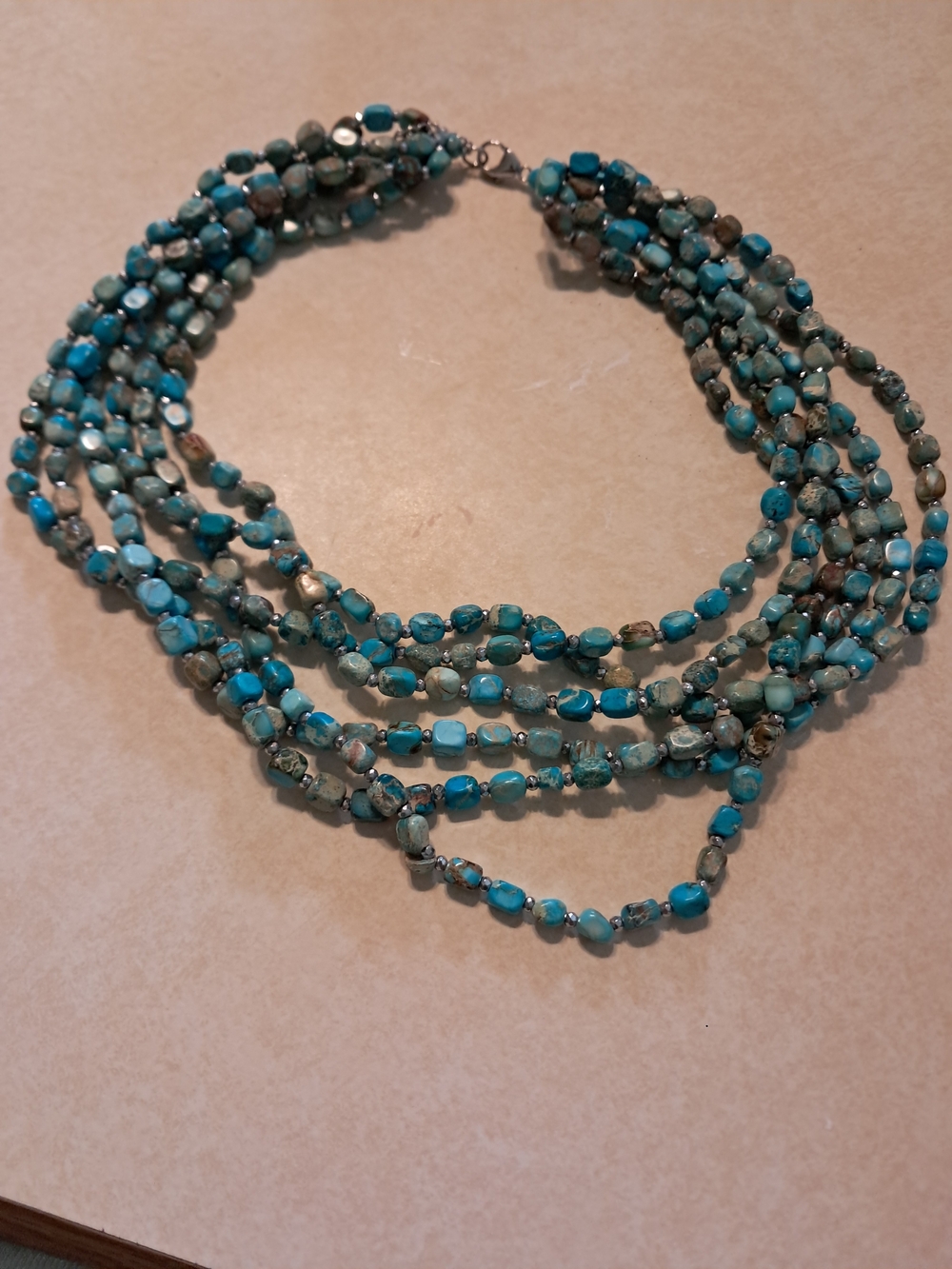 Natural Turquoise Beaded With Silver Necklace Aqua Blue - Picture 2 of 7